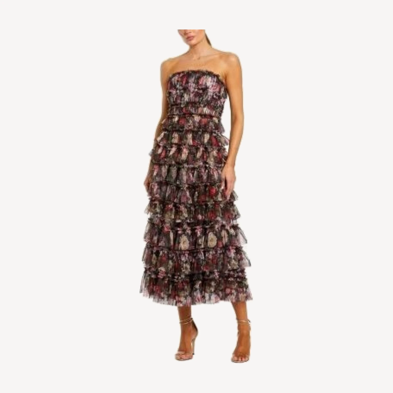 Mac Duggal Strapless Micro Ruffle A Line Midi Dress