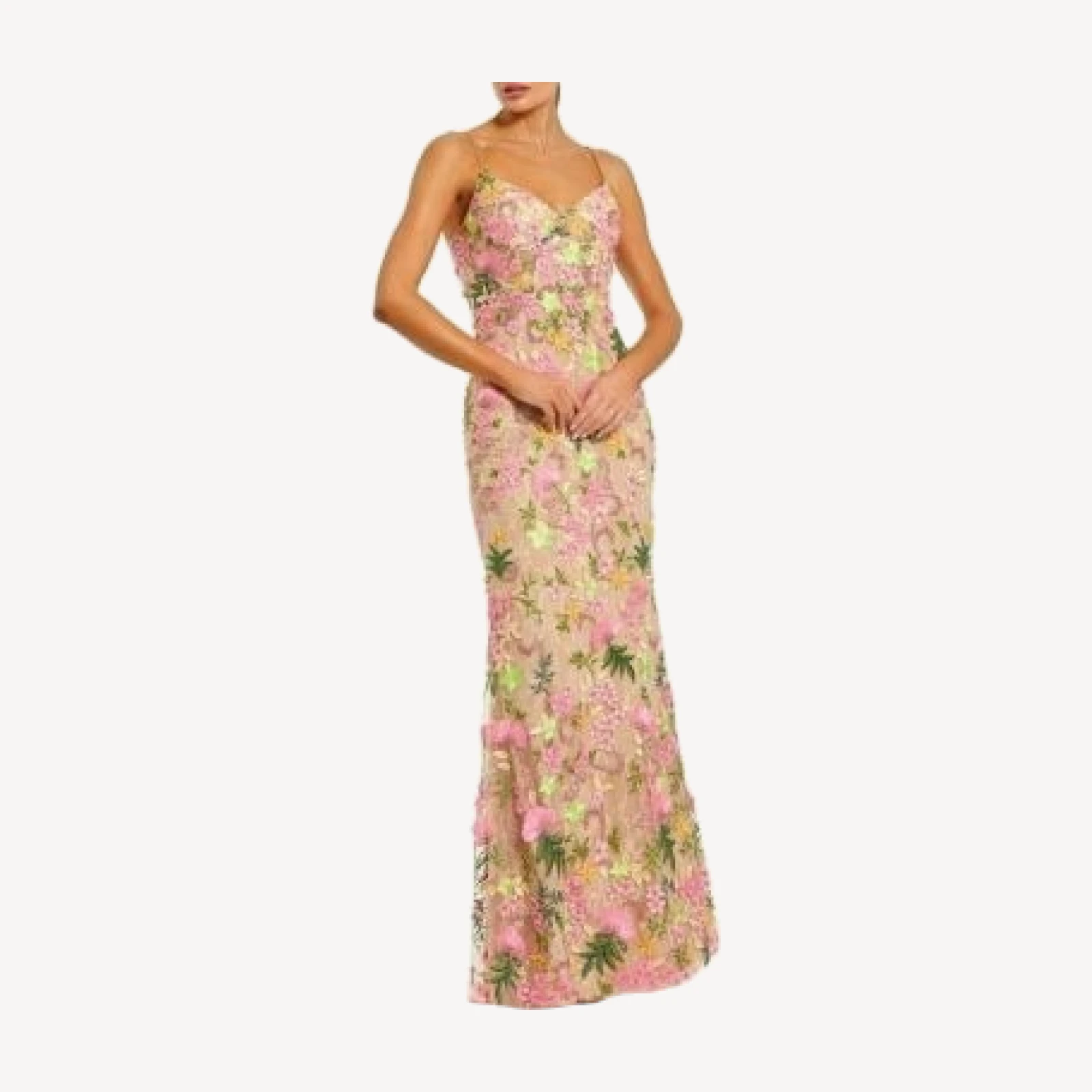 Mac Duggal Floral Embroidered Sleeveless Column Gown