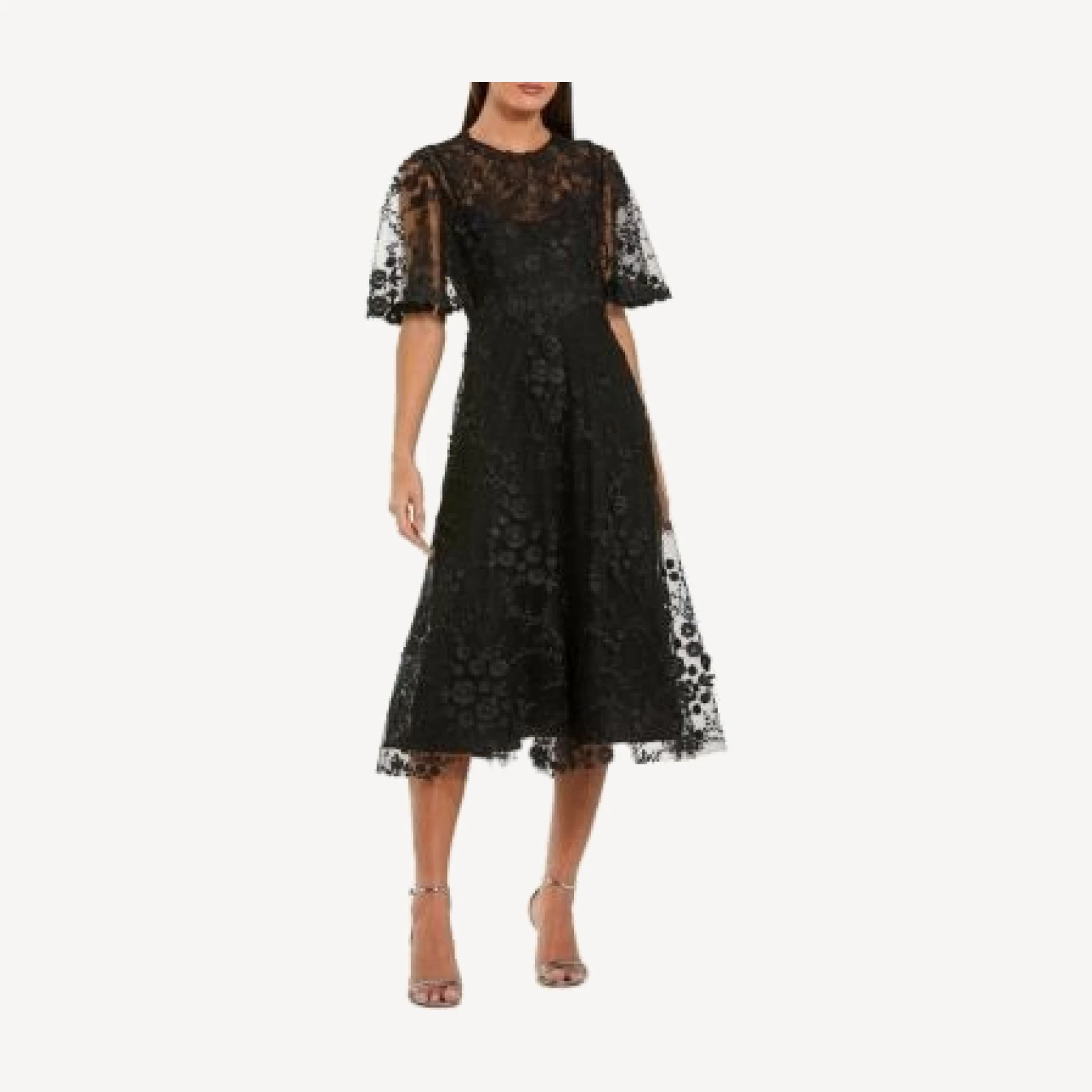 Mac Duggal Flutter Sleeve Floral Embroidered Midi Dress