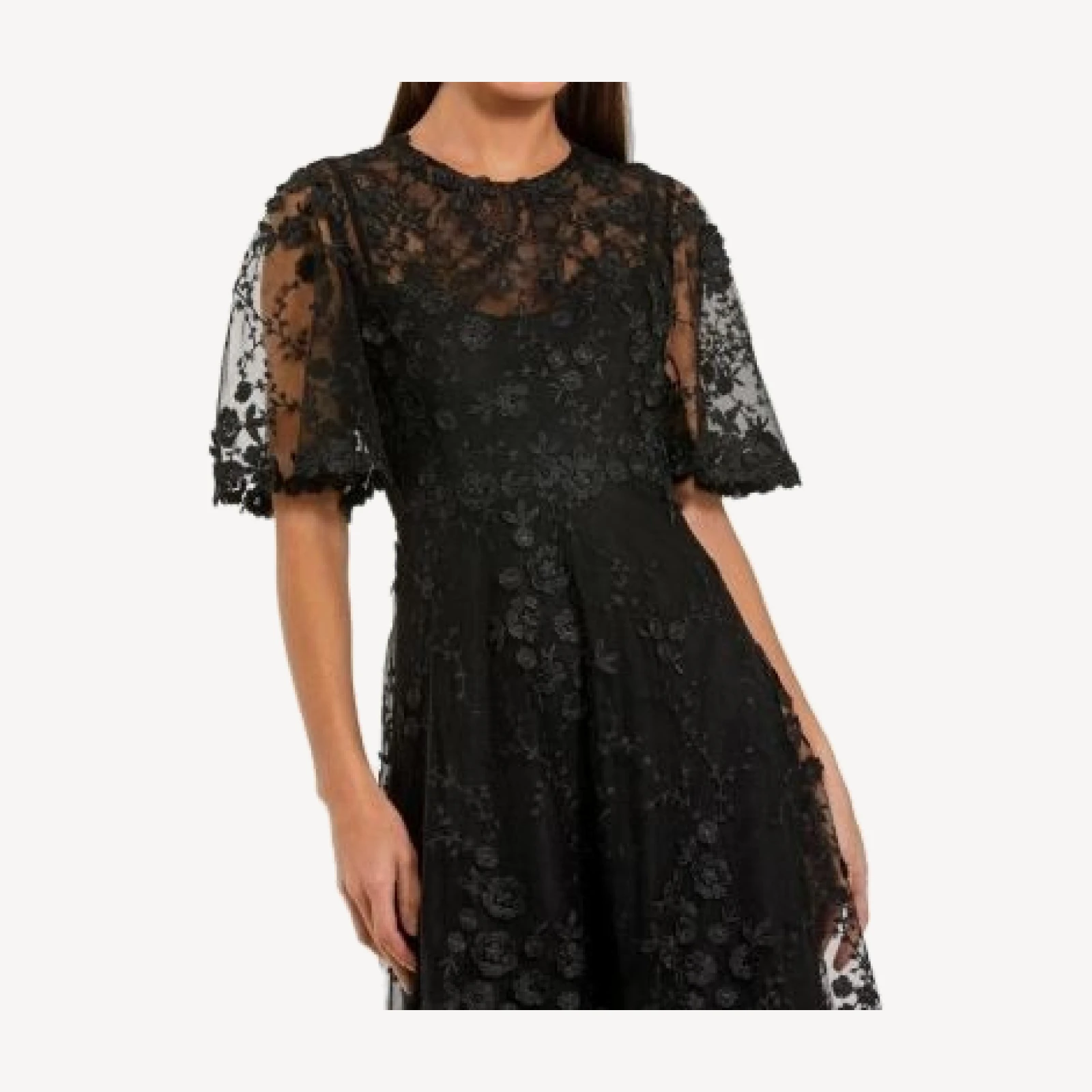 Mac Duggal Flutter Sleeve Floral Embroidered Midi Dress