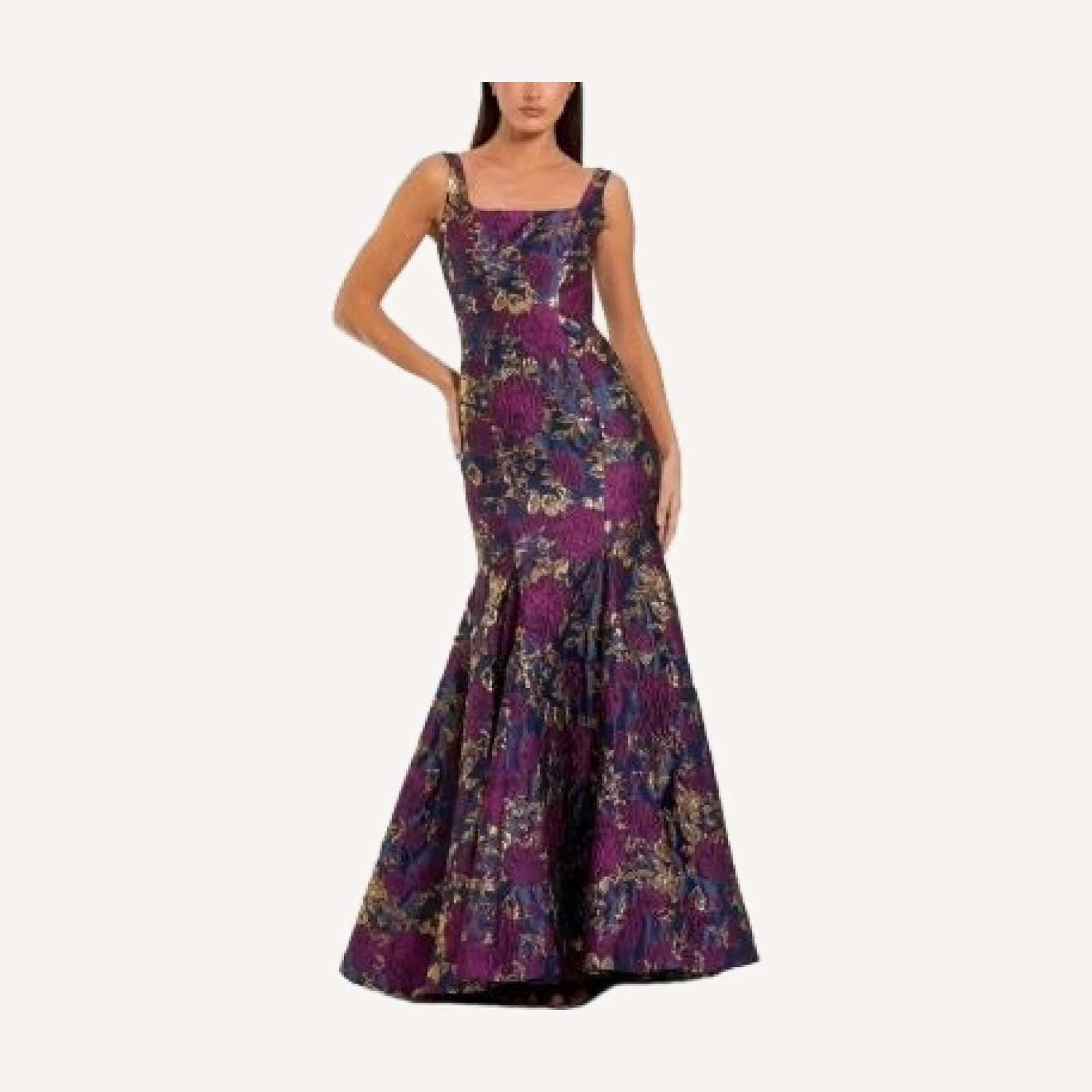 Mac Duggal Brocade Sleeveless Scoop Neck Trumpet Gown