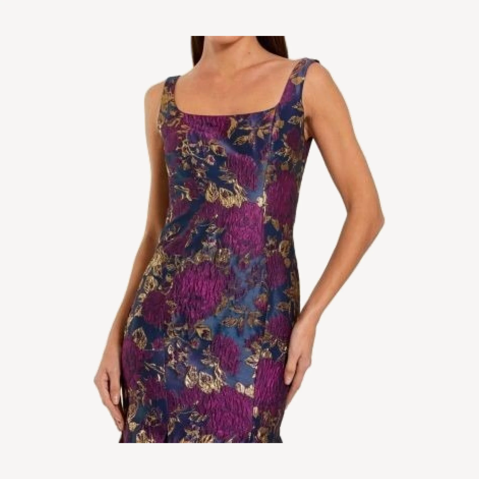 Mac Duggal Brocade Sleeveless Scoop Neck Trumpet Gown