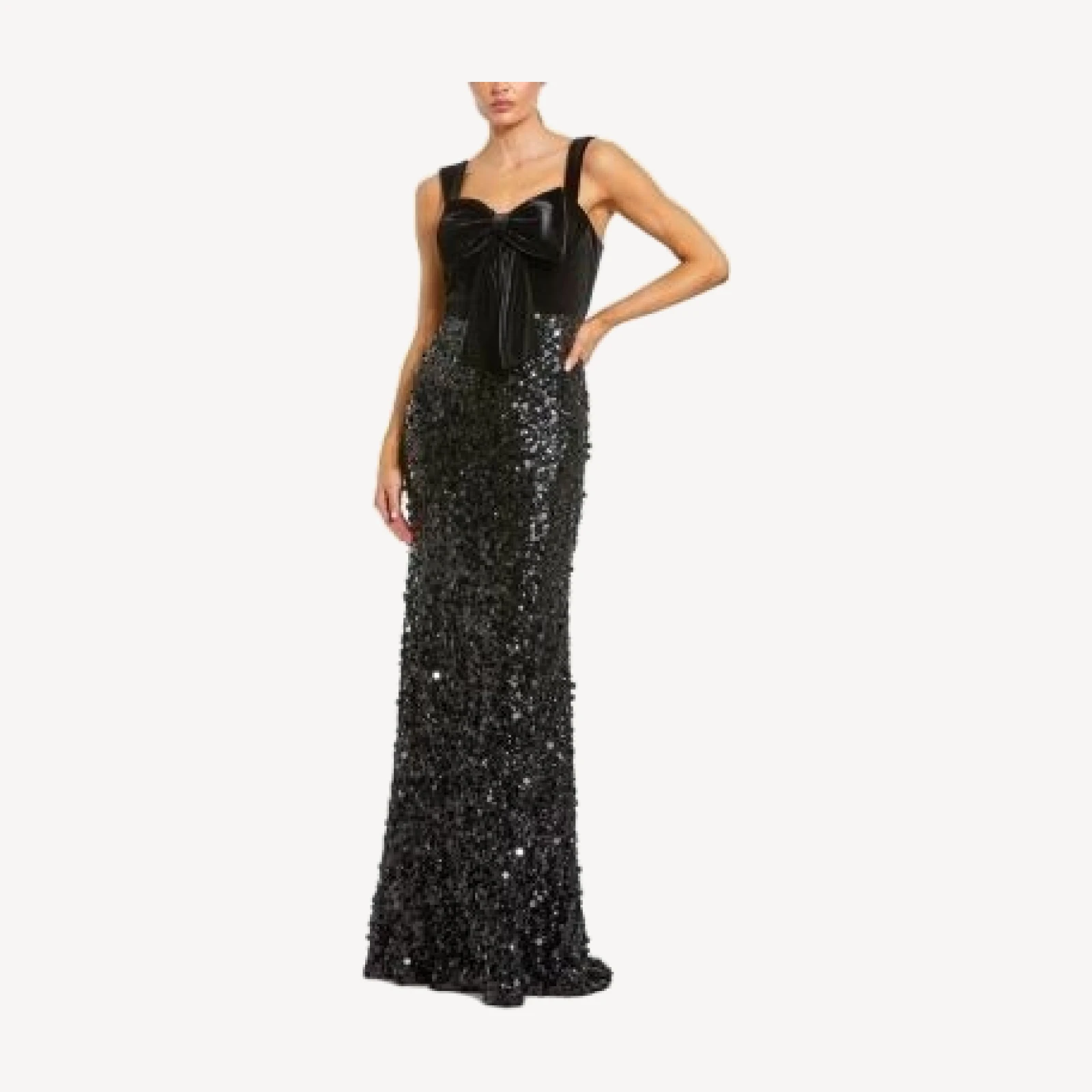 Mac Duggal Sequin Column Gown with Velvet Bow Detail