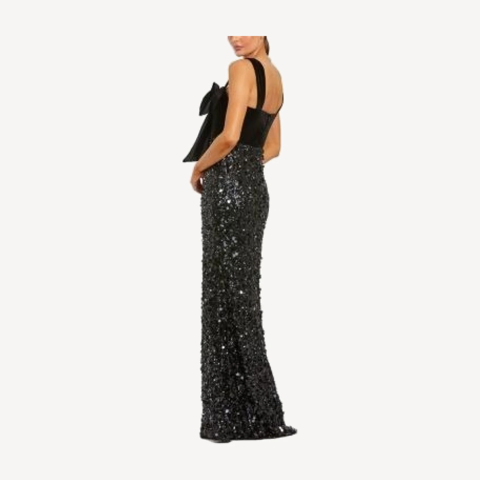 Mac Duggal Sequin Column Gown with Velvet Bow Detail