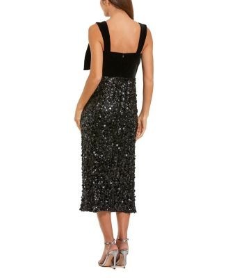 Mac Duggal Sleeveless Sequin Midi Dress with Velvet Bow