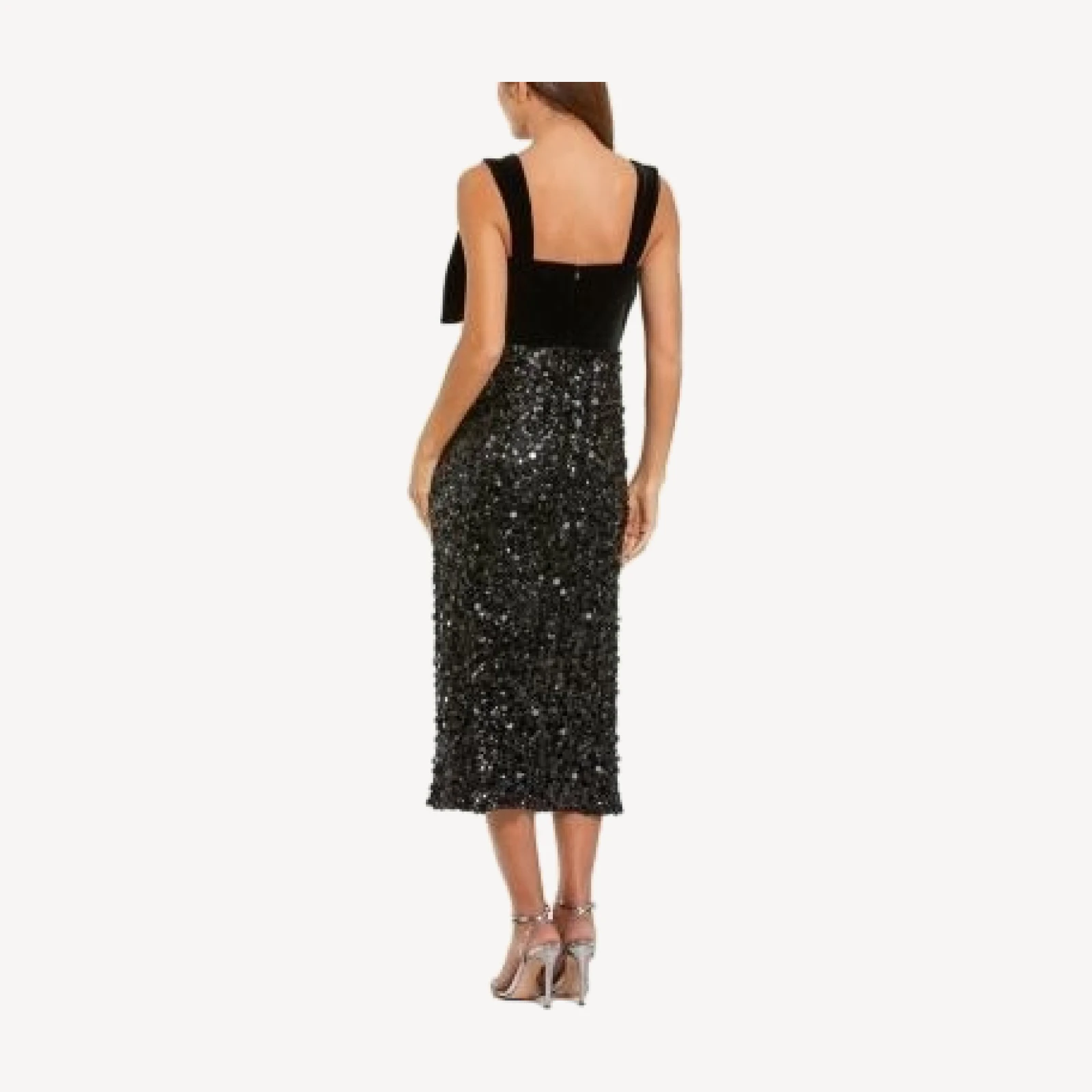 Mac Duggal Sleeveless Sequin Midi Dress with Velvet Bow