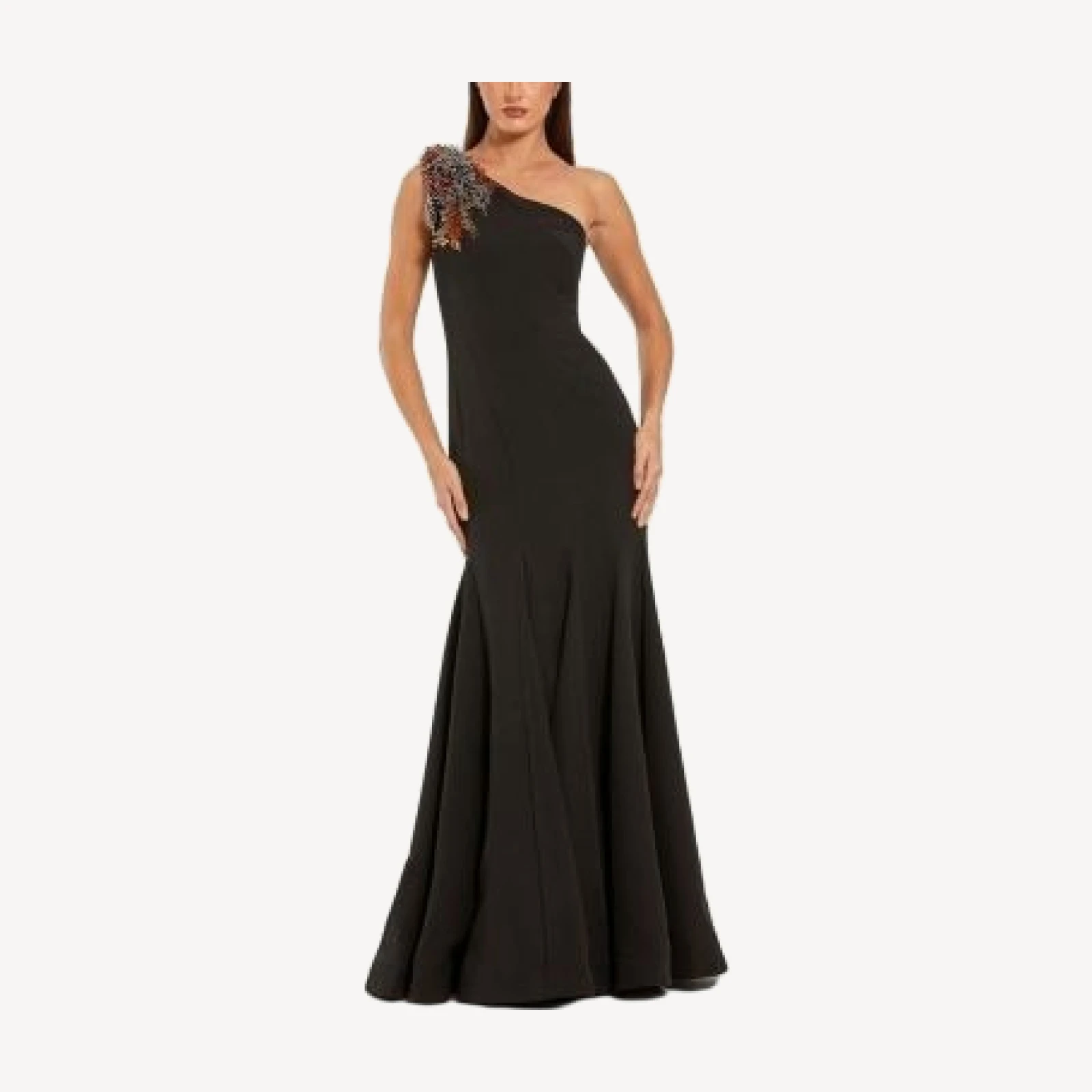 Mac Duggal Crepe One Shoulder Mermaid Gown With Beading