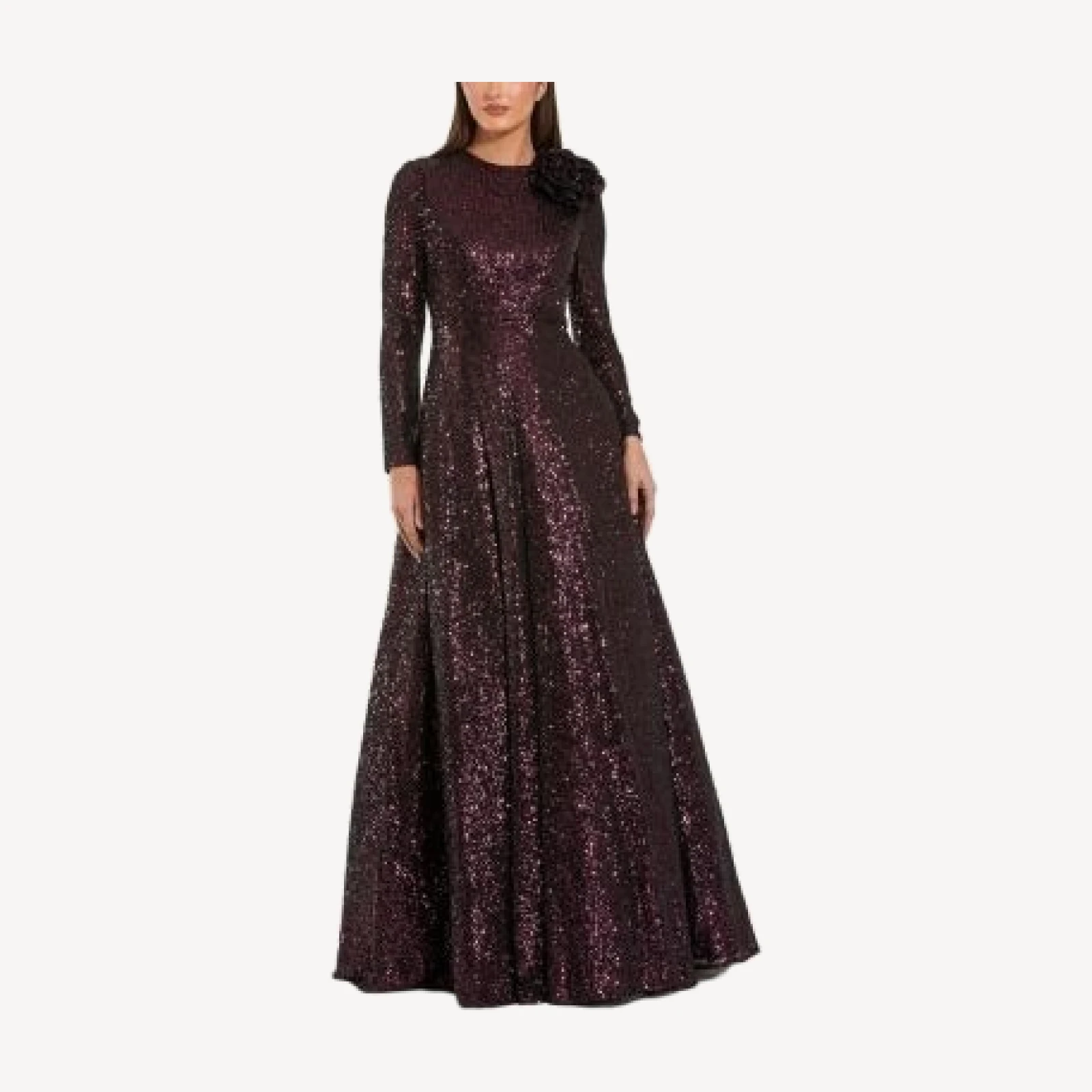 Mac Duggal Long Sleeve Sequin Ballgown with 3D Flower