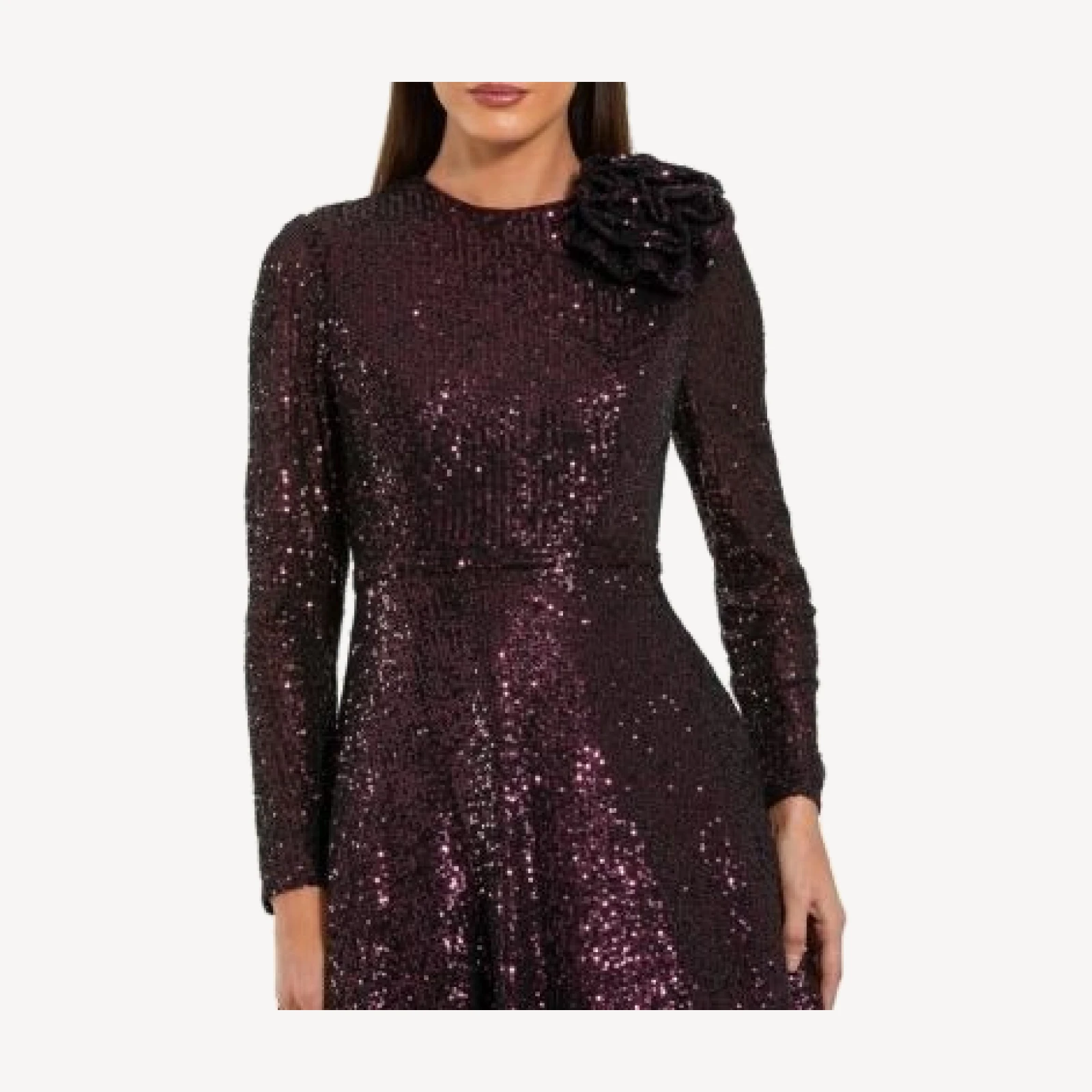 Mac Duggal Long Sleeve Sequin Ballgown with 3D Flower