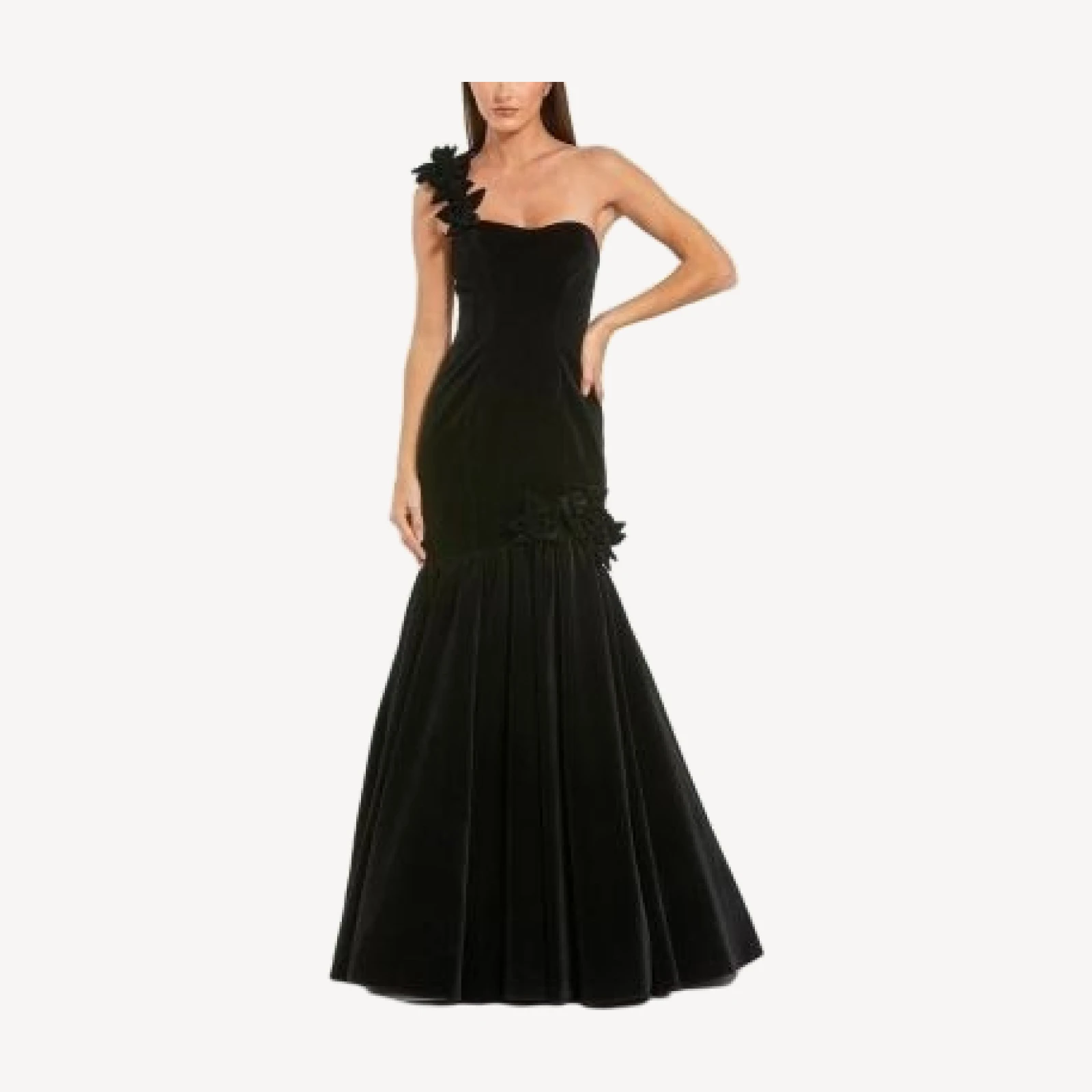 Mac Duggal Velvet One Shoulder Trumpet Gown With Flowers