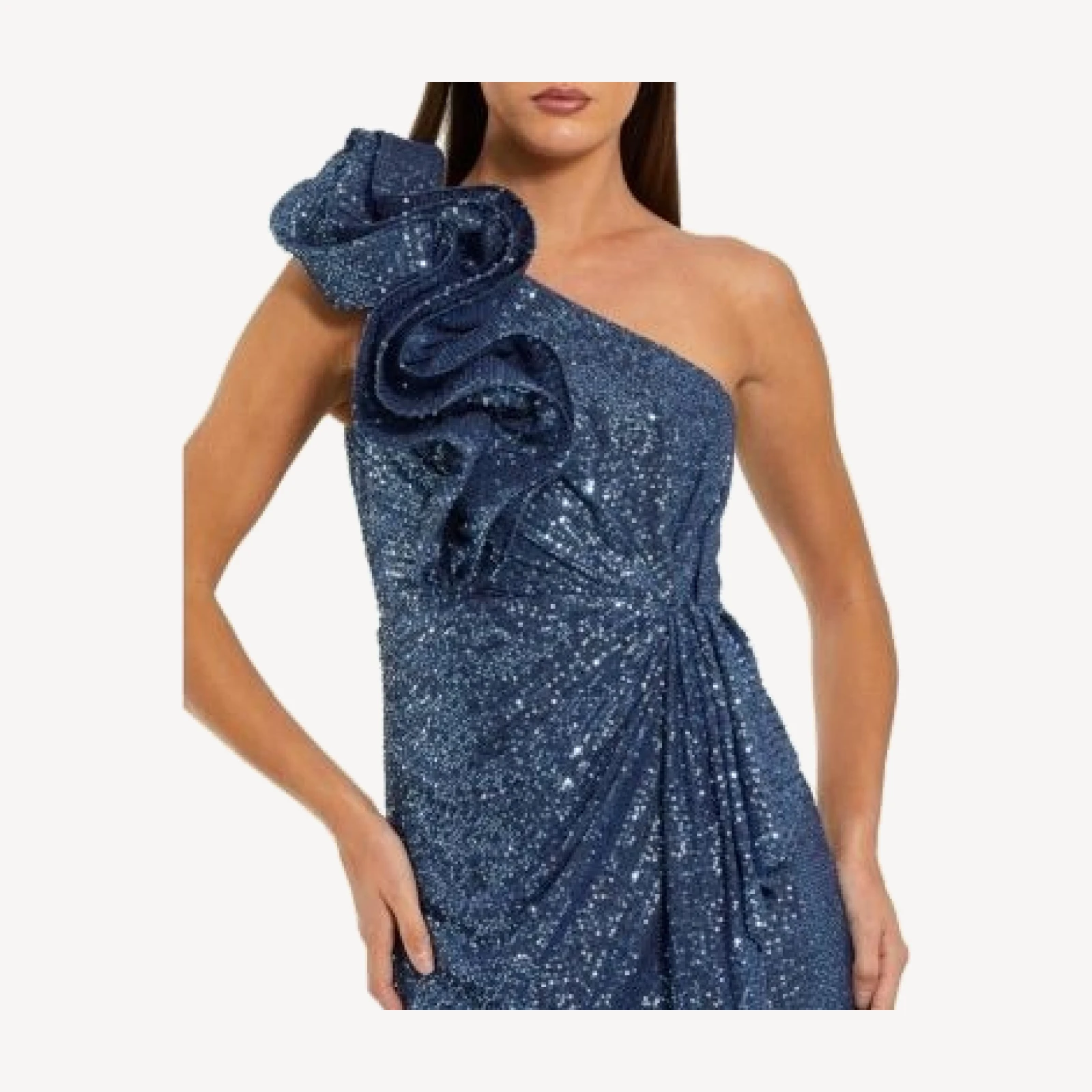 Mac Duggal One Shoulder Sequin Ruffle Detail Gown