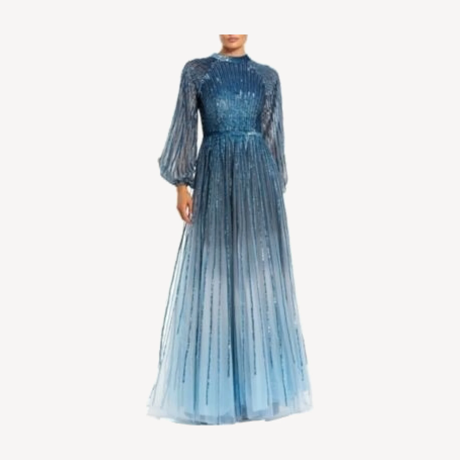 Mac Duggal Sequined Ombre Bishop Sleeve A-Line Gown