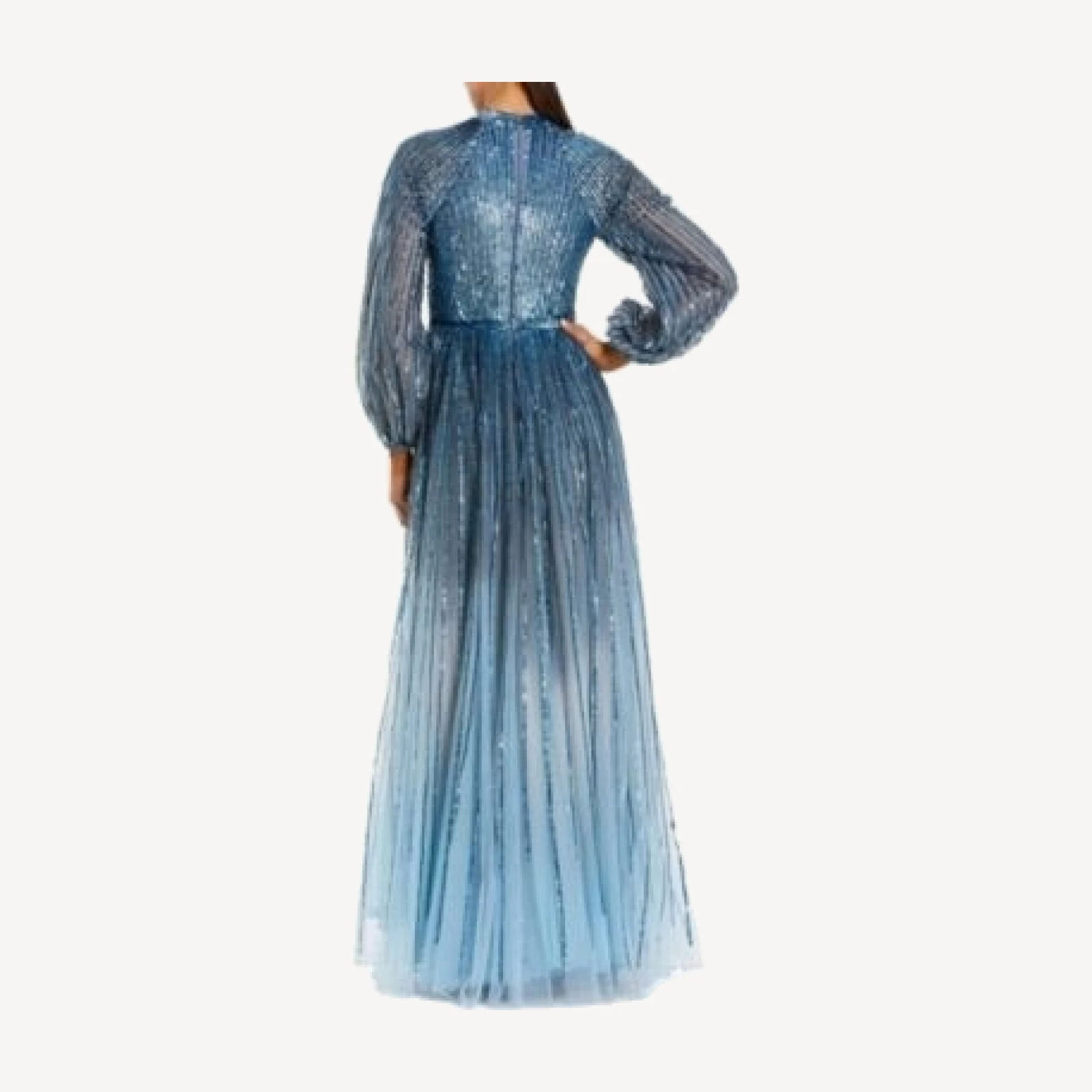 Mac Duggal Sequined Ombre Bishop Sleeve A-Line Gown