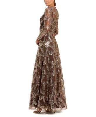 Mac Duggal Embellished Mesh Long Sleeve High Neck Gown