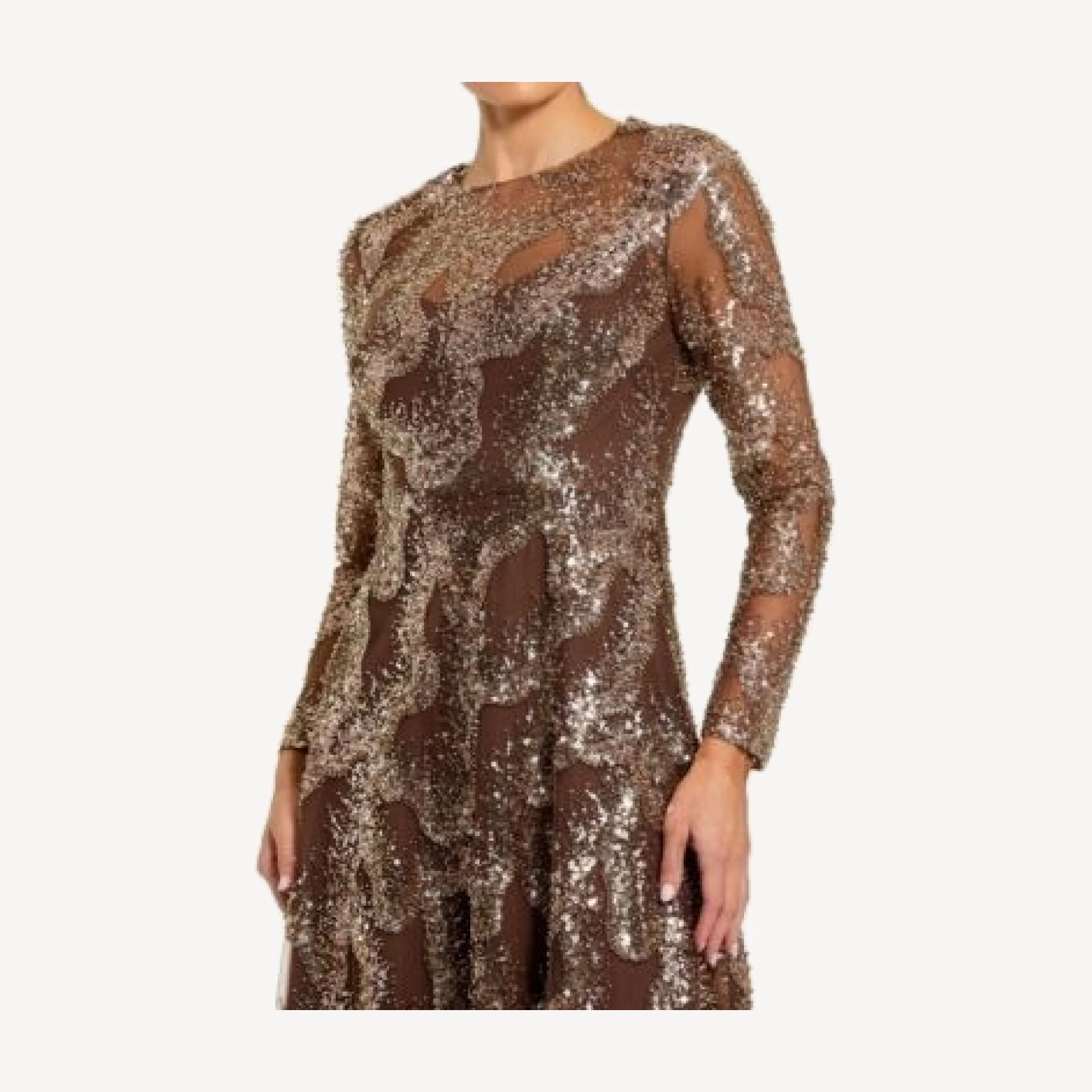 Mac Duggal Embellished Mesh Long Sleeve High Neck Gown