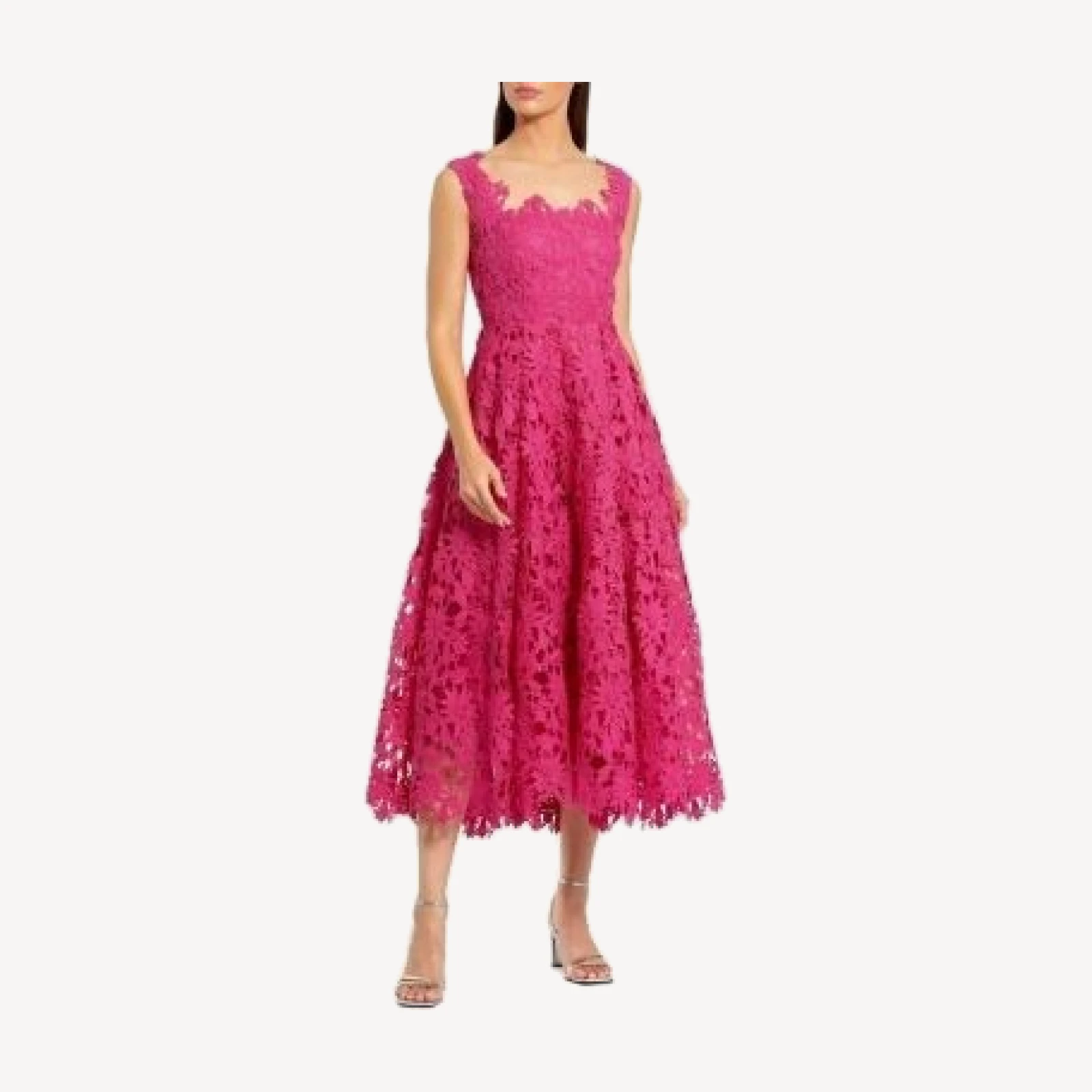 Mac Duggal Sleeveless Square Neck Lace A Line Midi Dress