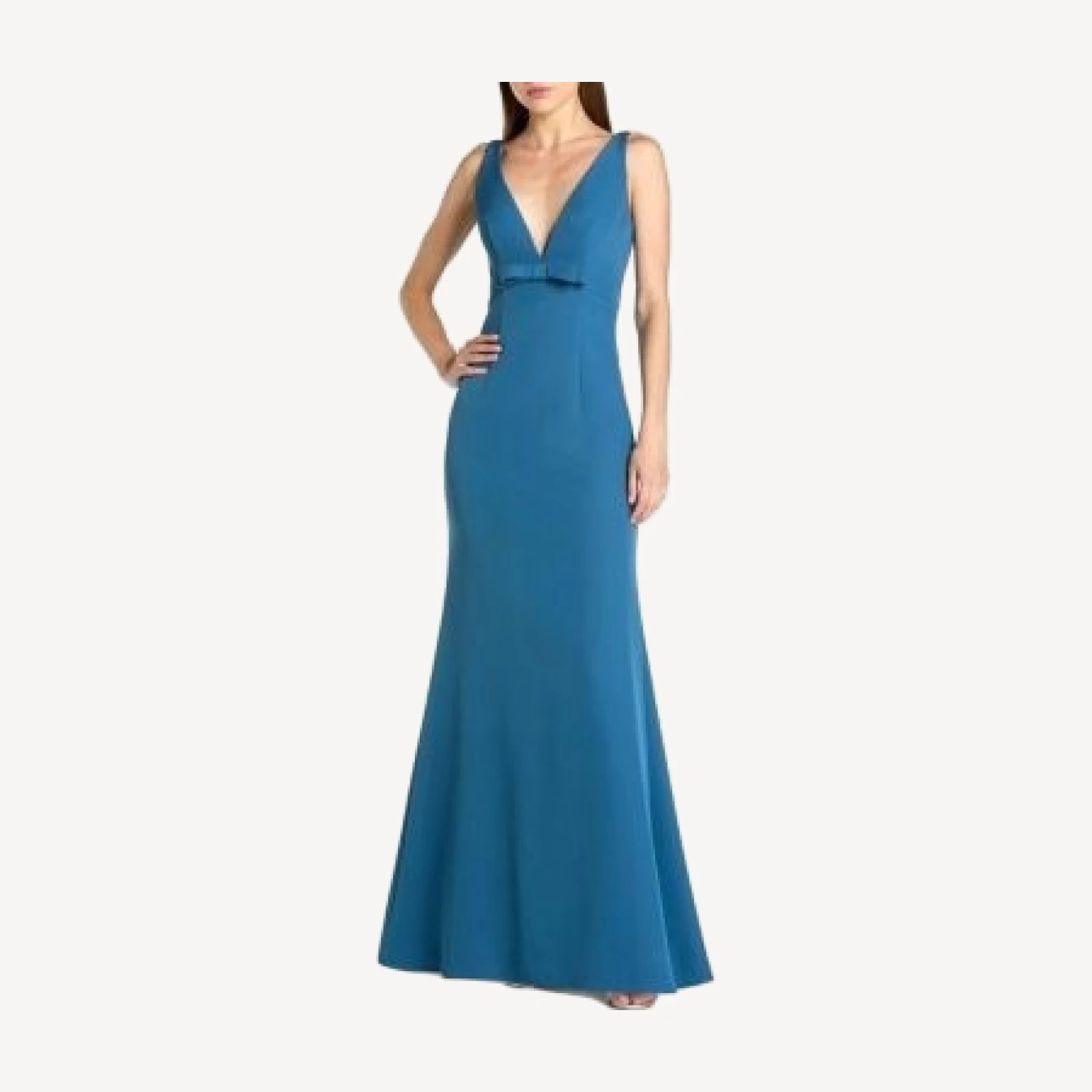 Mac Duggal Crepe Sleeveless V Neck Mermaid Gown with Bow