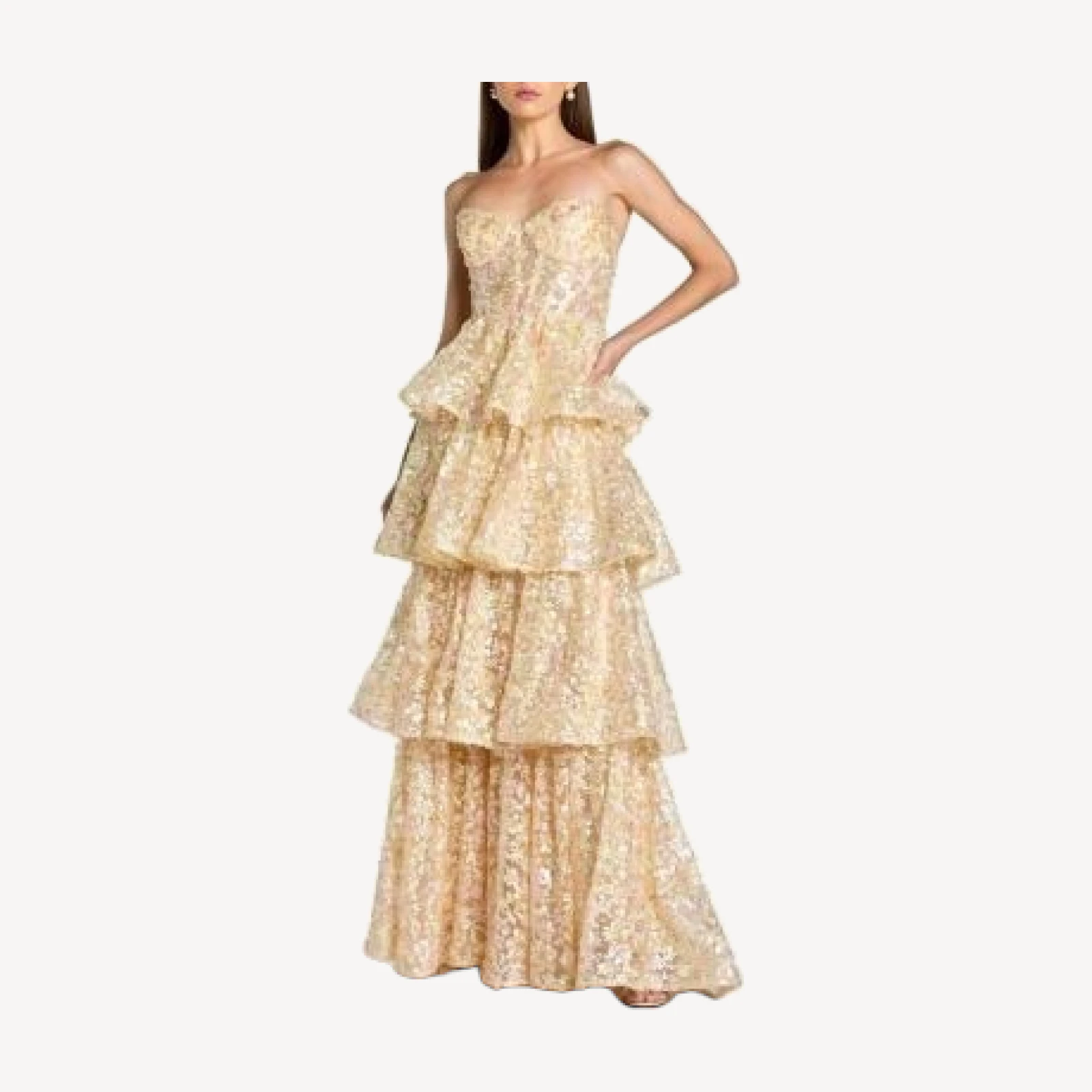 Mac Duggal Strapless Sweetheart Neck Tiered Ruffle Gown
