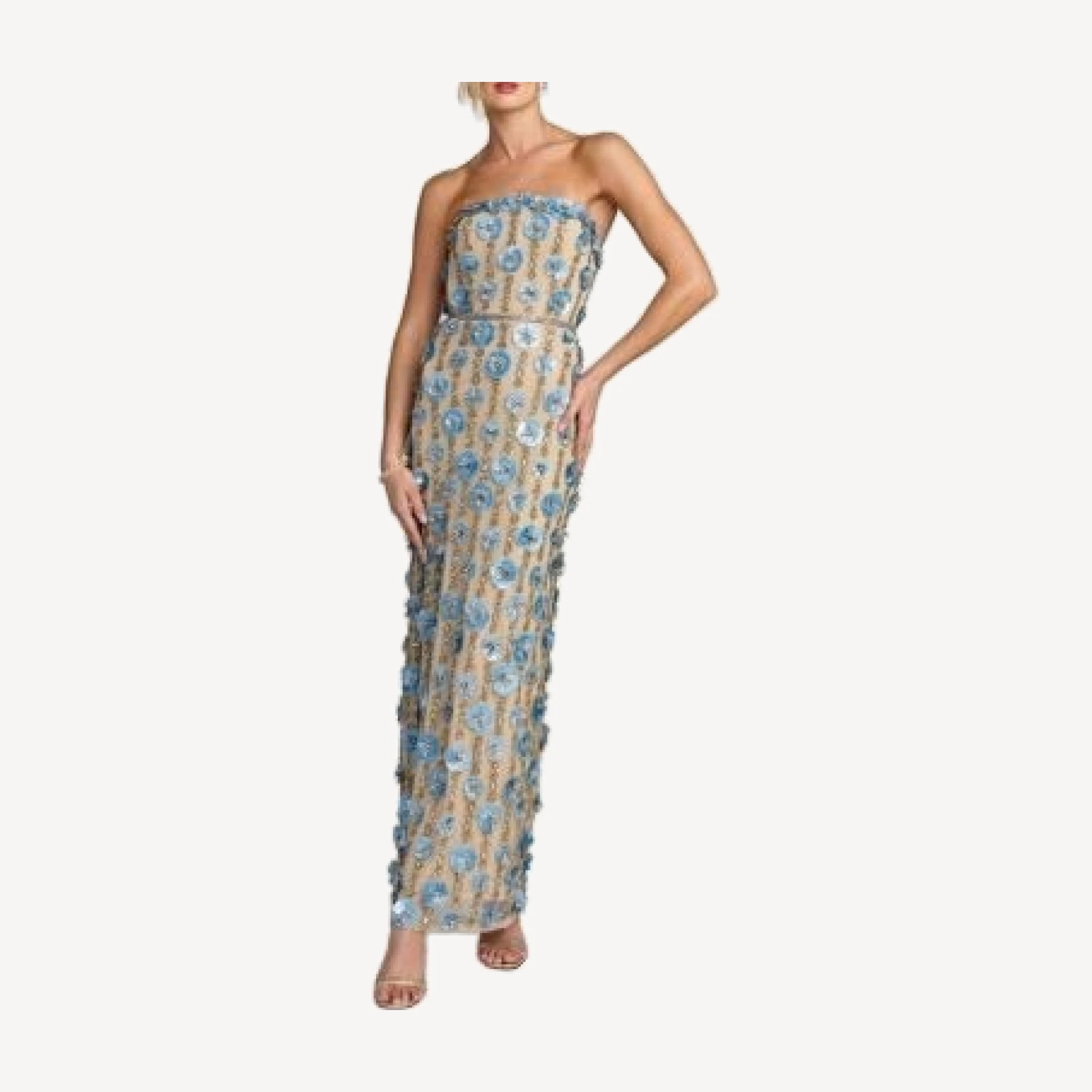 Mac Duggal Beaded Sequin Mesh Strapless Ankle Dress