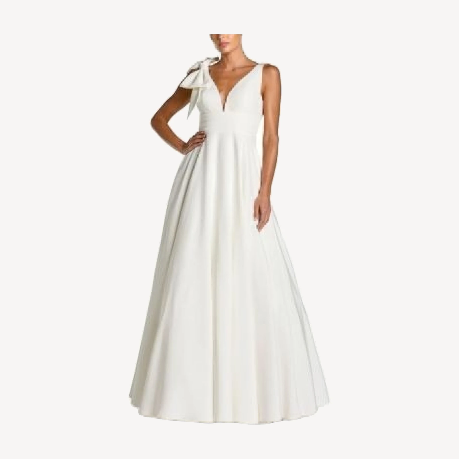 Mac Duggal Sleeveless Plunge Neck Ball Gown with Bow Detail