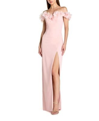 Mac Duggal Off The Shoulder Column Gown With 3D Flowers