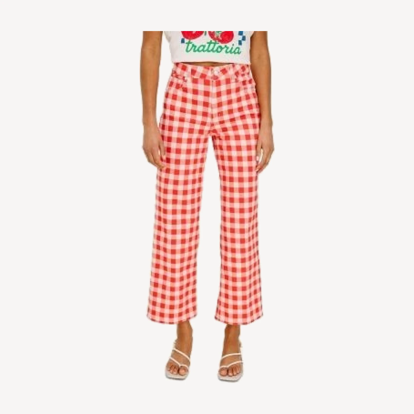 Rails The Getty Crop High Rise Wide Leg Jeans in Tomato Gingham