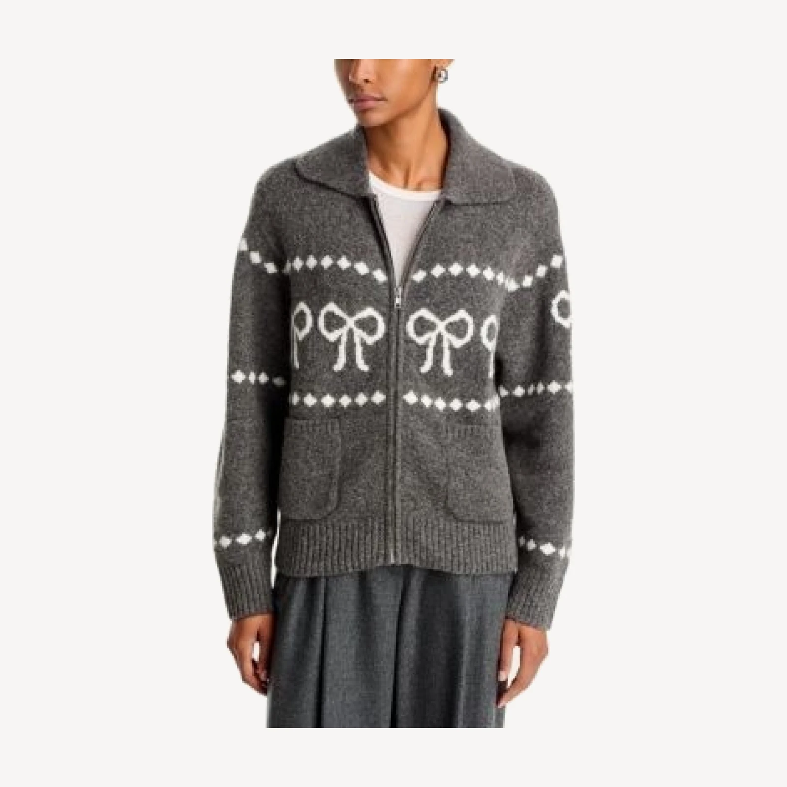 Rails Rhea Zip Front Bow Knit Cardigan