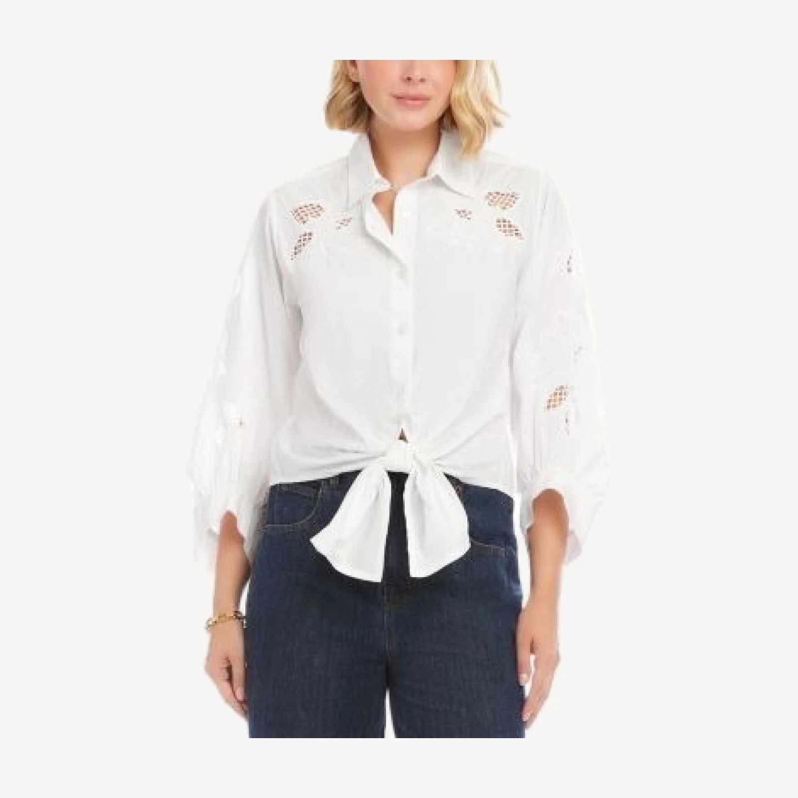 Karen Kane Embroidered Tie Front Blouse