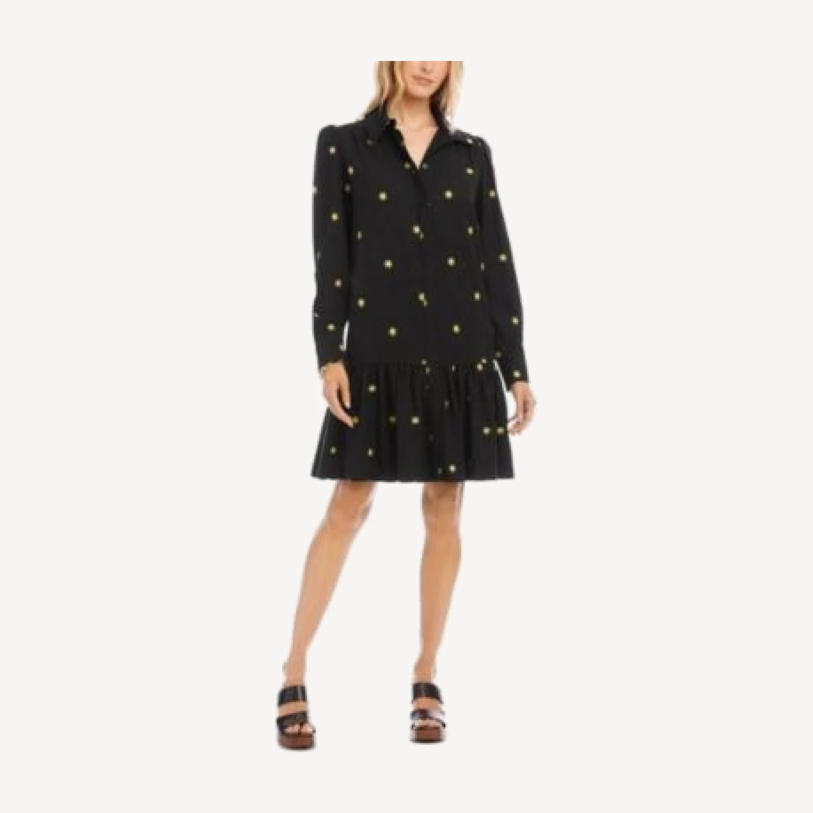 Karen Kane Long Sleeve Embroidered Ruffle Hem Dress