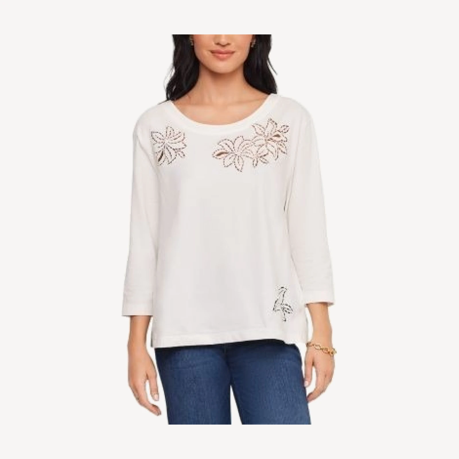 Karen Kane Embroidered Cutwork Boatneck Top