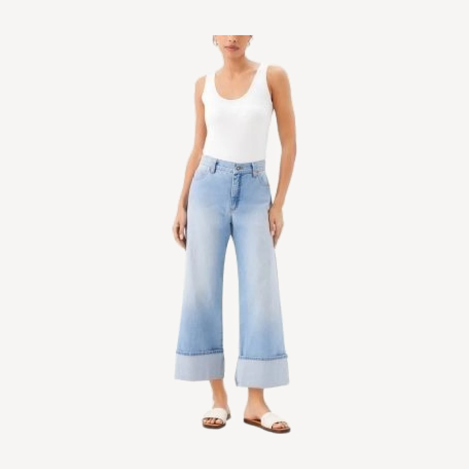 Karen Kane High Rise Cropped Wide Leg Jeans in Denim
