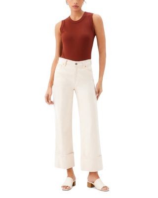 Karen Kane High Rise Cuffed Cropped Jeans in Natural
