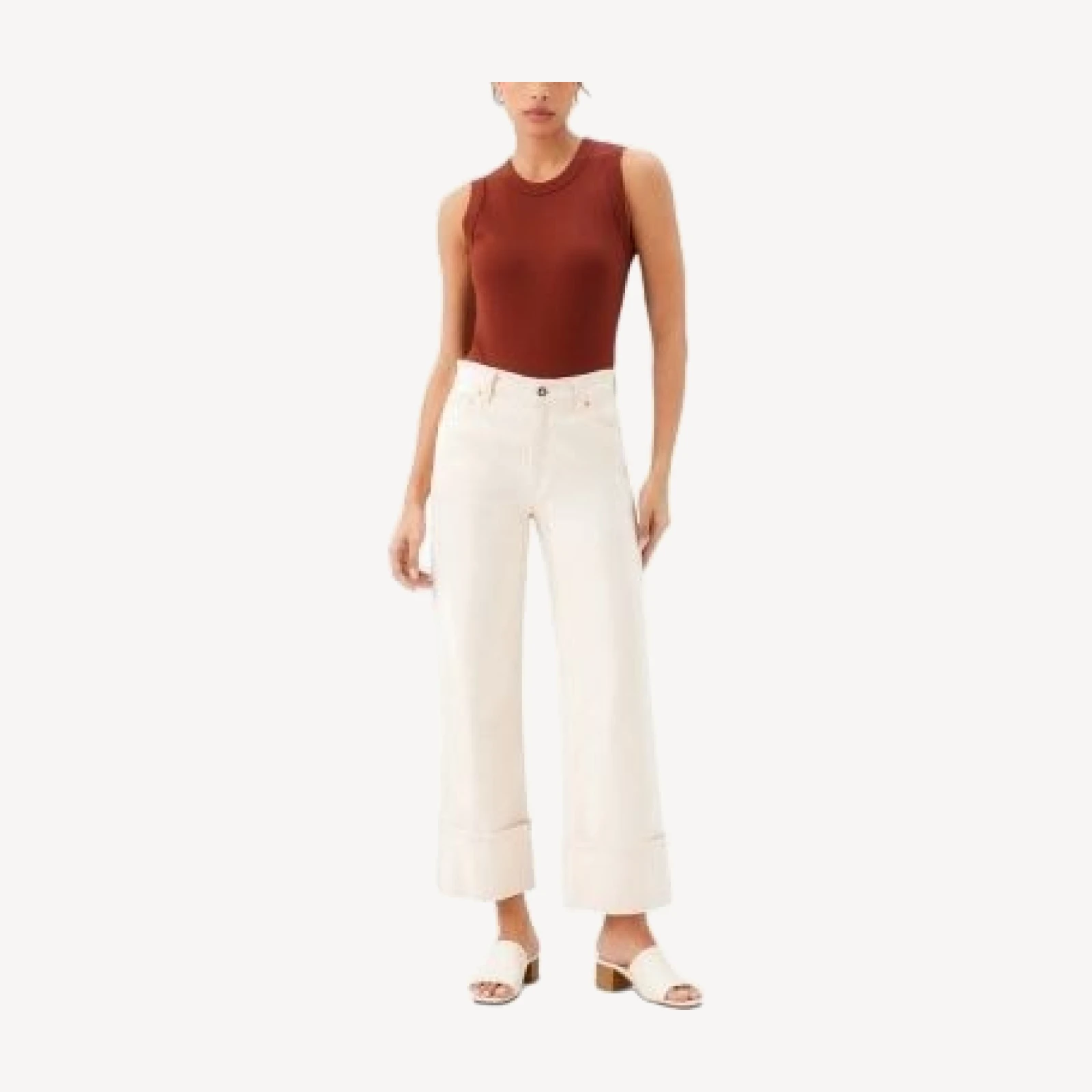 Karen Kane High Rise Cuffed Cropped Jeans in Natural