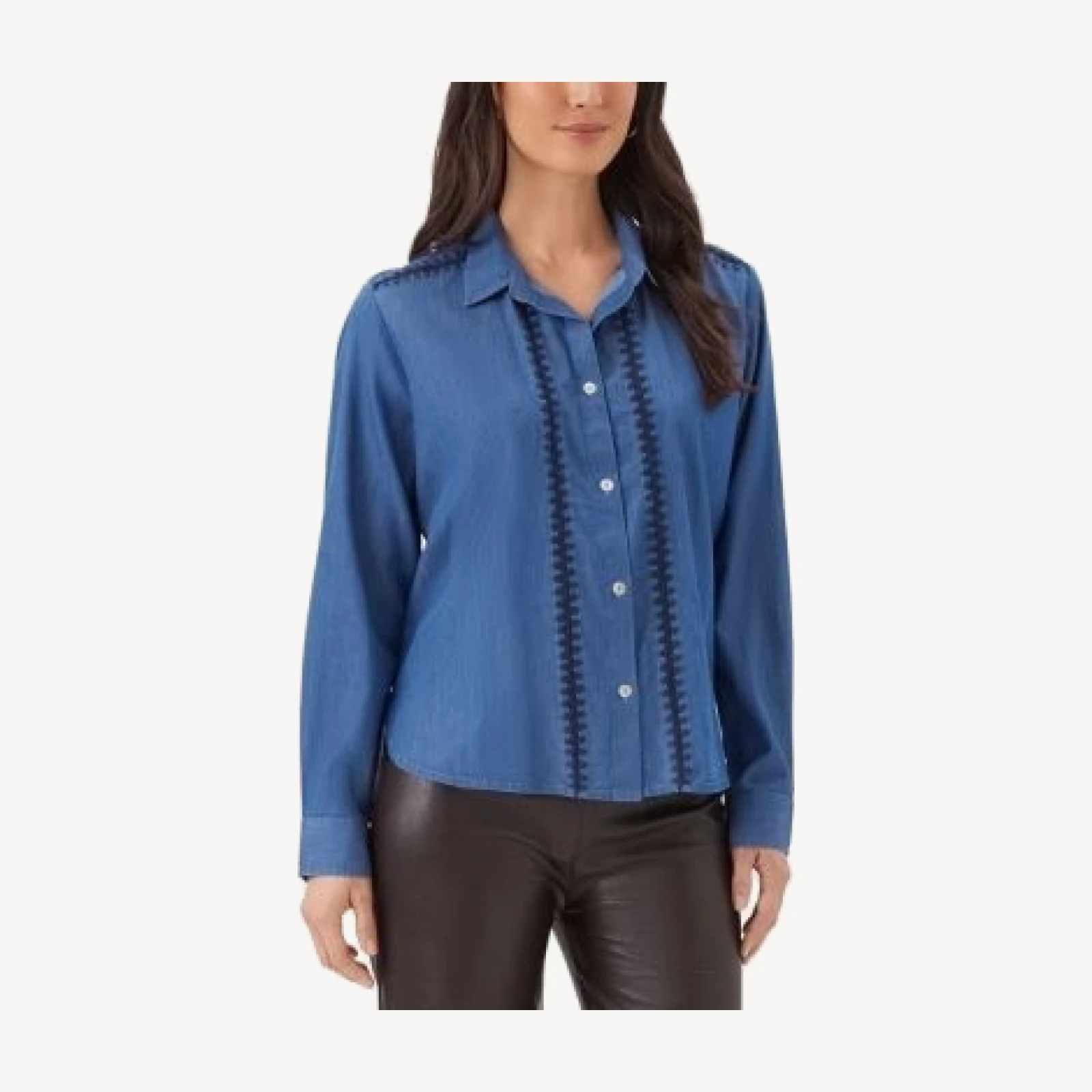Karen Kane Crochet Trim Button Up Shirt