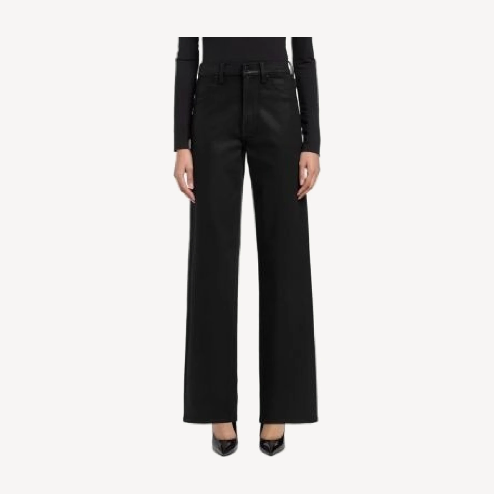 7 For All Mankind Stovepipe High Rise Straight Jeans in Coated Black