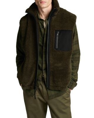 Vince Dark Leaf Faux Sherpa Zip Vest