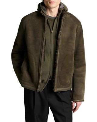 Vince Shearling Leather Funnel Neck Zip Jacket