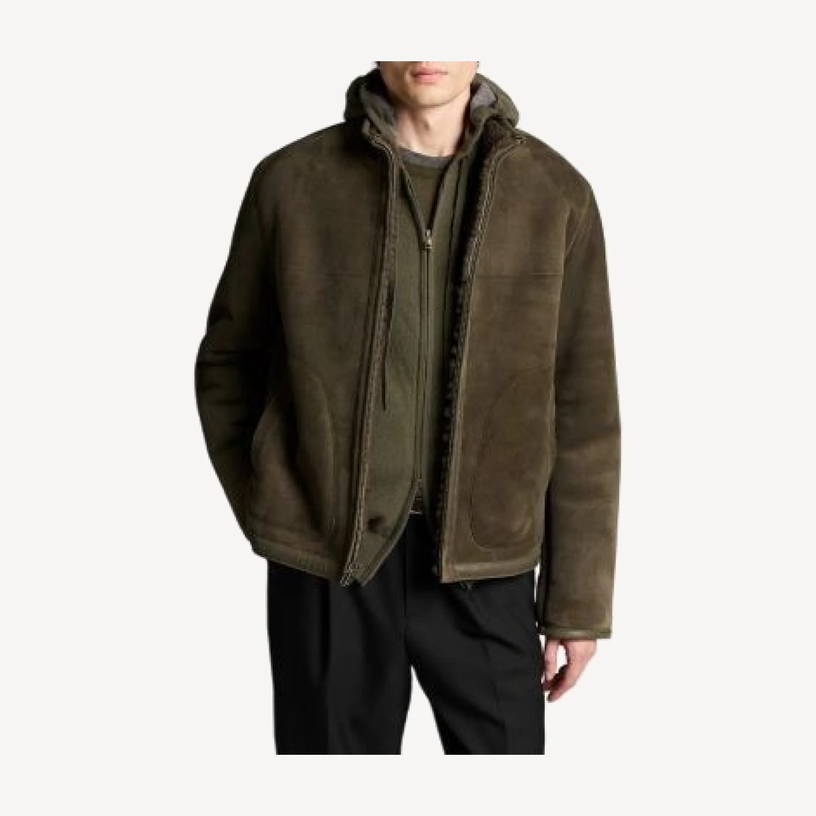 Vince Shearling Leather Funnel Neck Zip Jacket