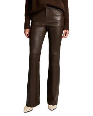 Vince Leather Mid Rise Stretch Straight Leg Pants
