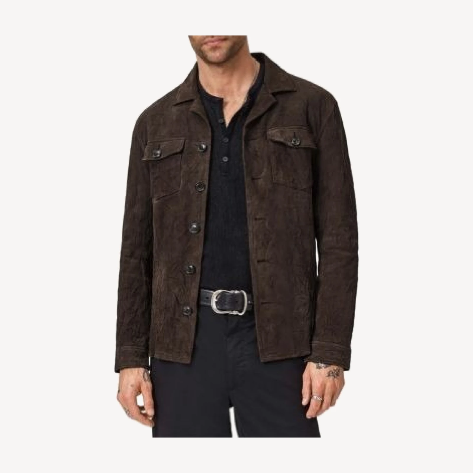 John Varvatos Jesse Leather Shirt Jacket with Buttons
