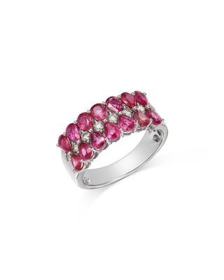 Bloomingdale's Fine Collection Ruby & Champagne Diamond Triple Row Ring in 14K White Gold