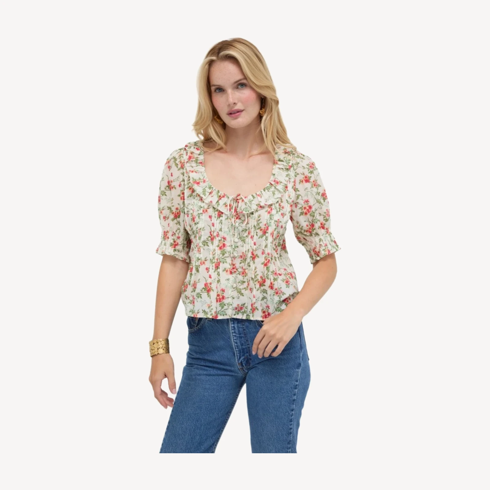 The Camri Top - Primrose Bouquet Ivory/Coral