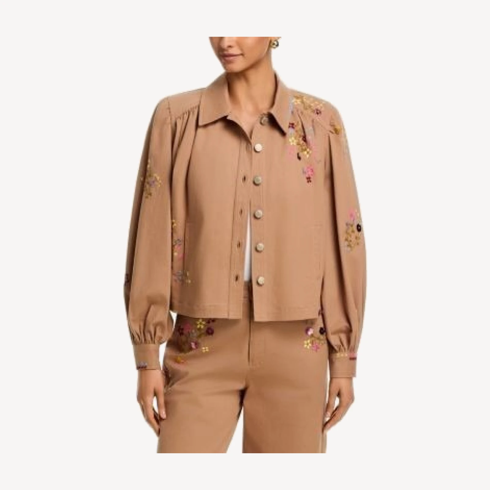 Cinq a Sept Wildflower Embroidered Lyla Jean Jacket in Sandstone