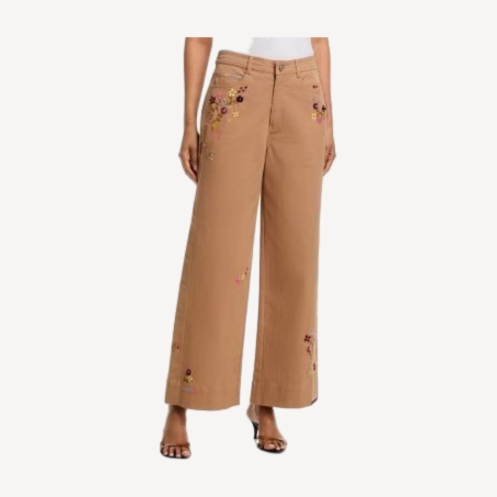 Cinq a Sept Wildflower High Rise Embroidered Betsy Straight Jeans Brown in Sandstone