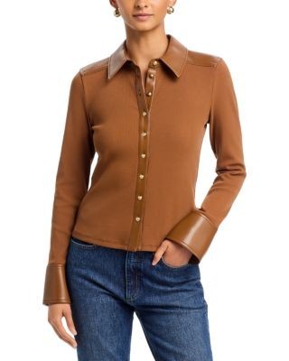 Cinq a Sept Magali Faux Leather Trim Top