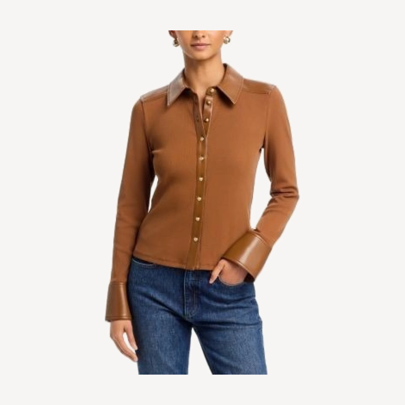 Cinq a Sept Magali Faux Leather Trim Top