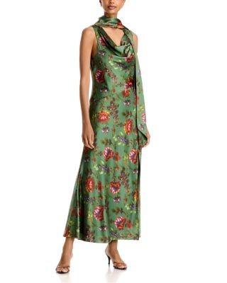 Cinq a Sept Rosmira Floral Scarf Neck Midi Dress