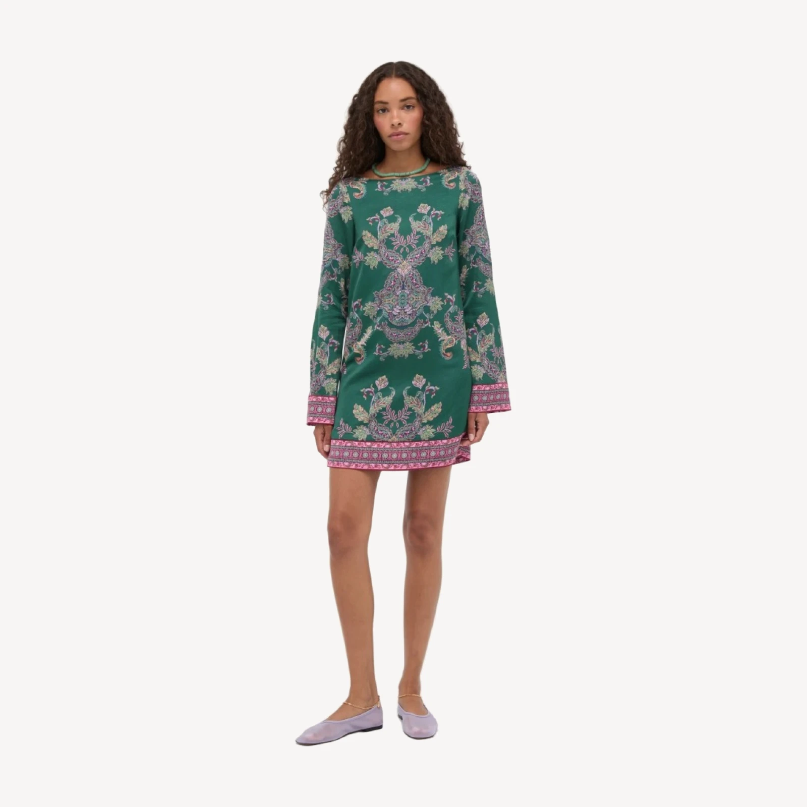The Long Sleeve Viola Dress - Windsor Paisley Emerald Green