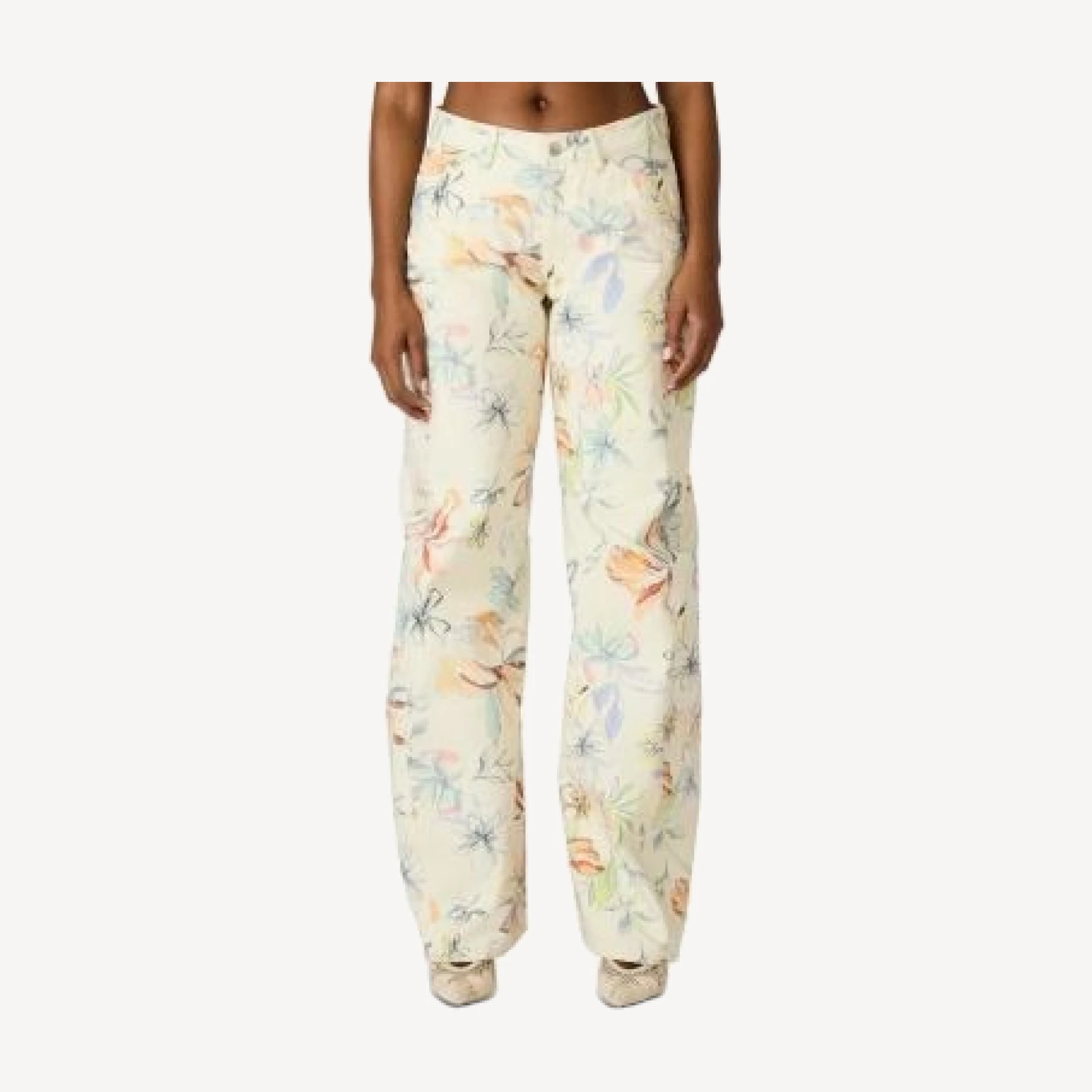 Steve Madden Rori Floral Barrel Leg Jeans in Vintage Ivory