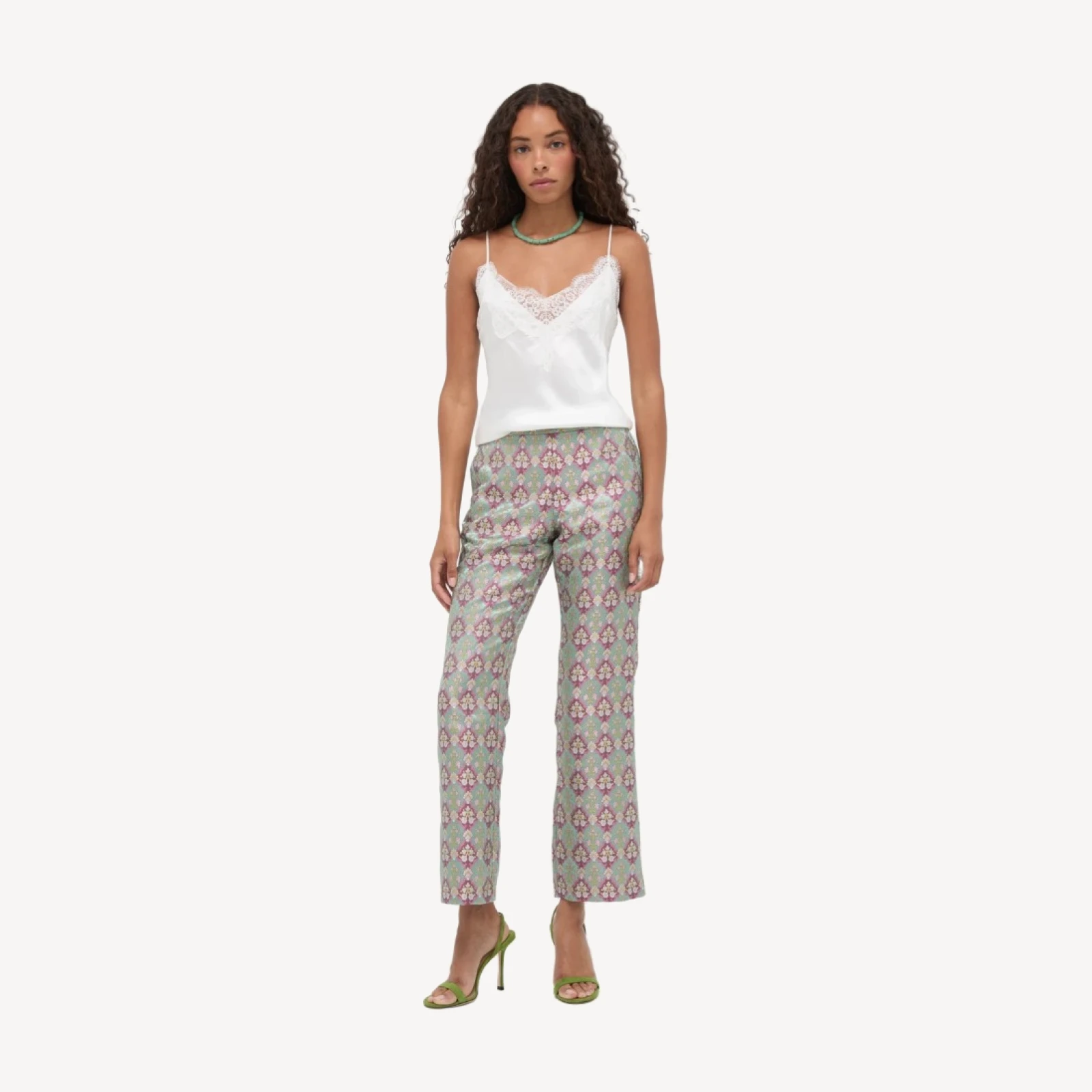 The Annina Pant - Baroque Diamond Block Berry/Green